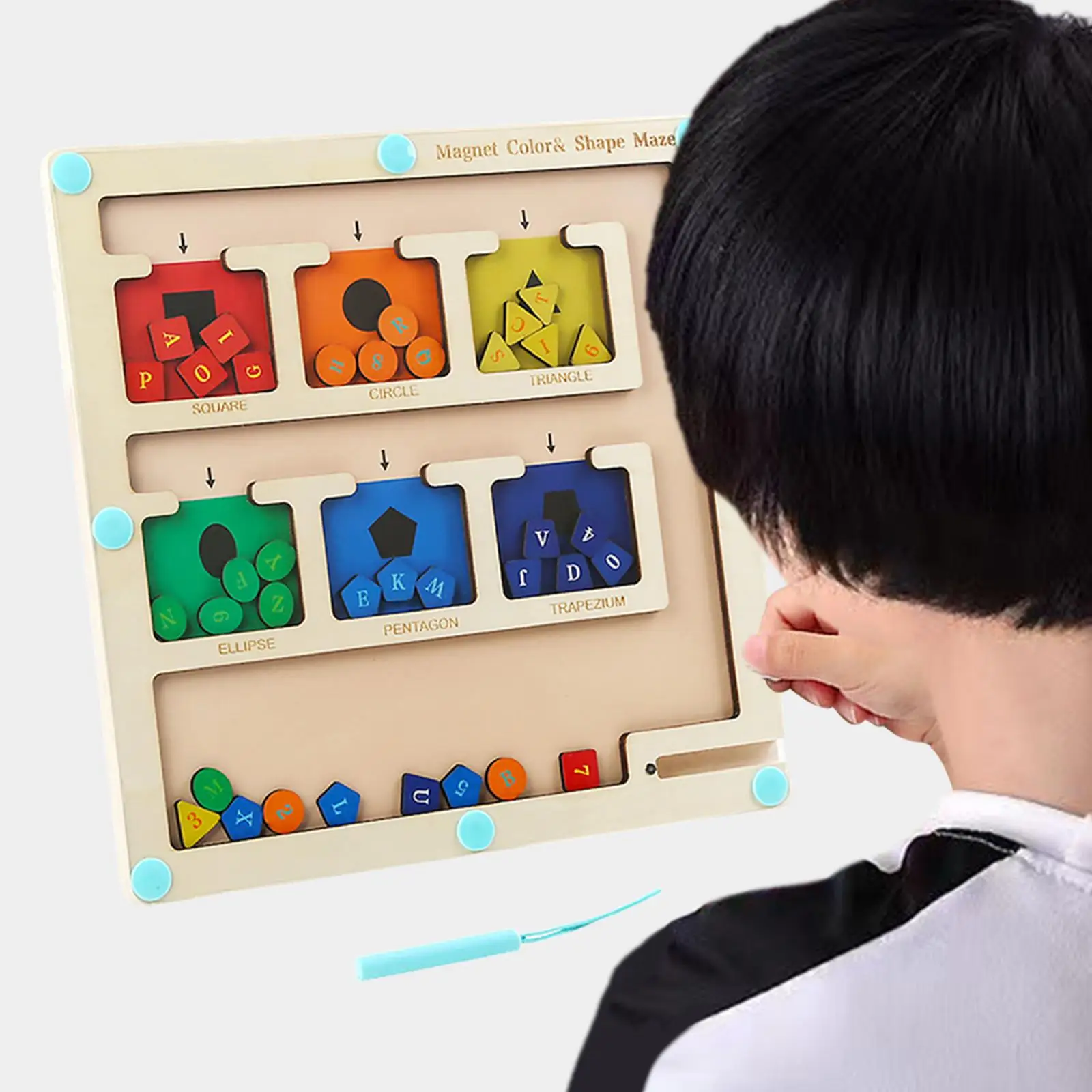 

Wood Magnetics Abc Letter Maze Puzzle Matching Shape and Color Toy for Child