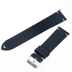 Vintage Leather Watch Strap with Handmade Stitching and Quick Release - 20mm/22mm - 20mm (Dark Blue White)