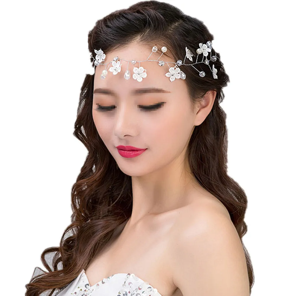 우아한 신부 머리 장식 크리스탈 장식 레이스 꽃 헤어 밴드 여성용 웨딩 파티 댄..