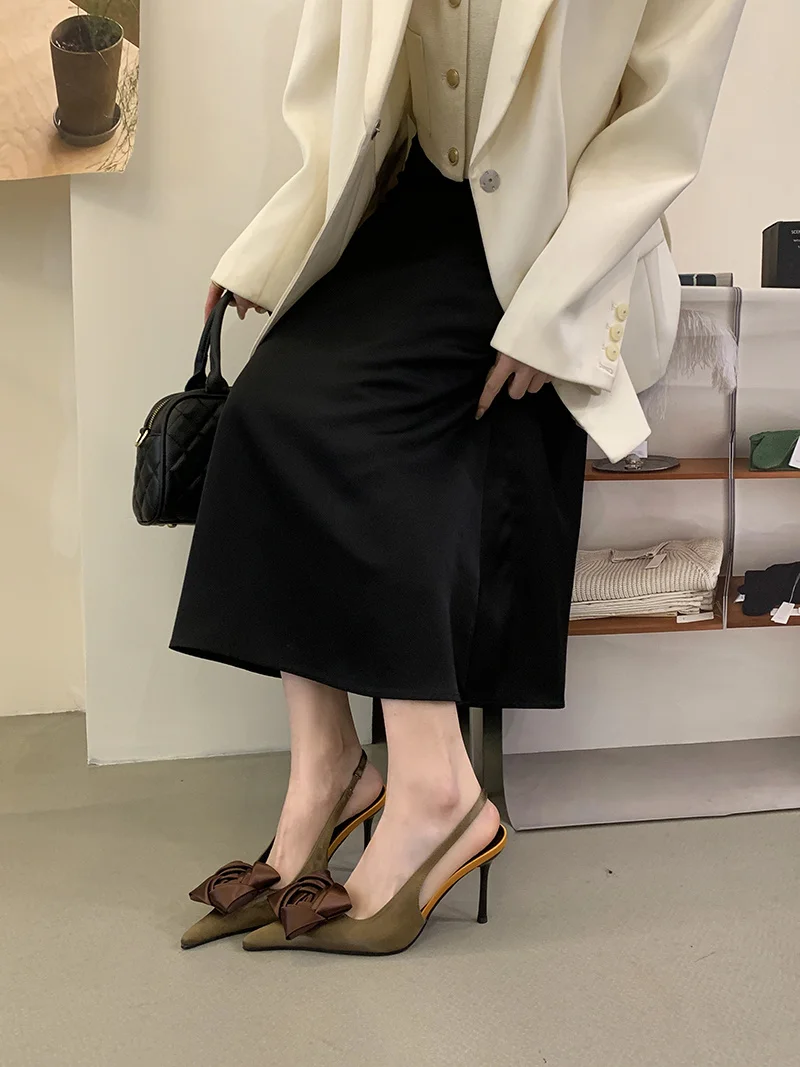 Liyke Fashion Design Satin Square Flower Pointed Toe Slingback Sandals Women Pumps High Heels Party Prom Shoes Stilettos Mujer S33d4af6d945d4547b18bb6cba2a8a19cY