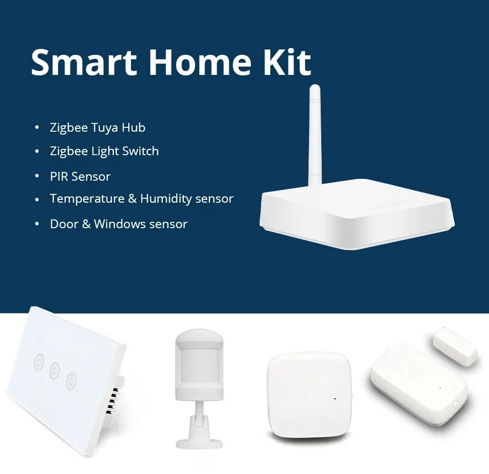Zigbee Smart Wireless Wired Gateway Hub Bridge PIR Sensor T and H Sensor Kit Hom