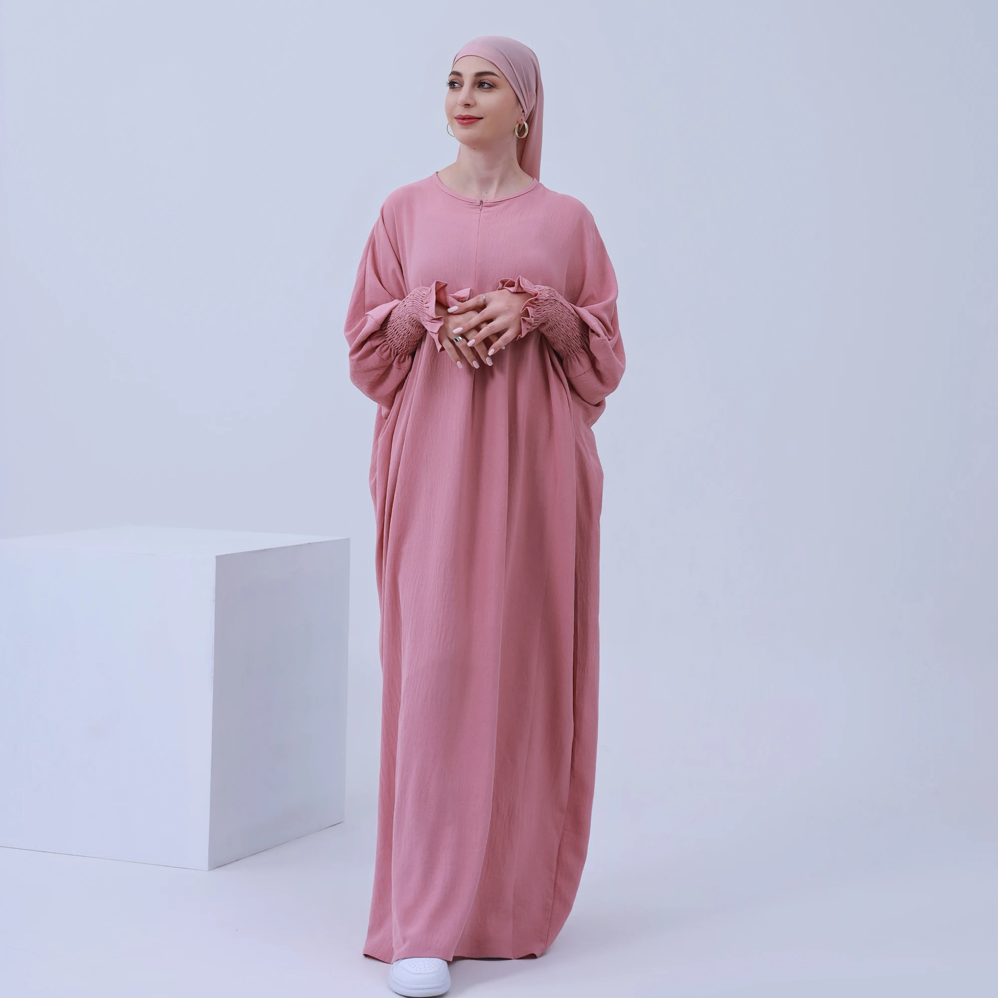 

Under Abaya Dress Jazz Crepe Batwing Sleeve Islamic Clothing Muslim Woman Dubai Modest Hijabi Robe Casual Ramadan Eid (No Scarf)