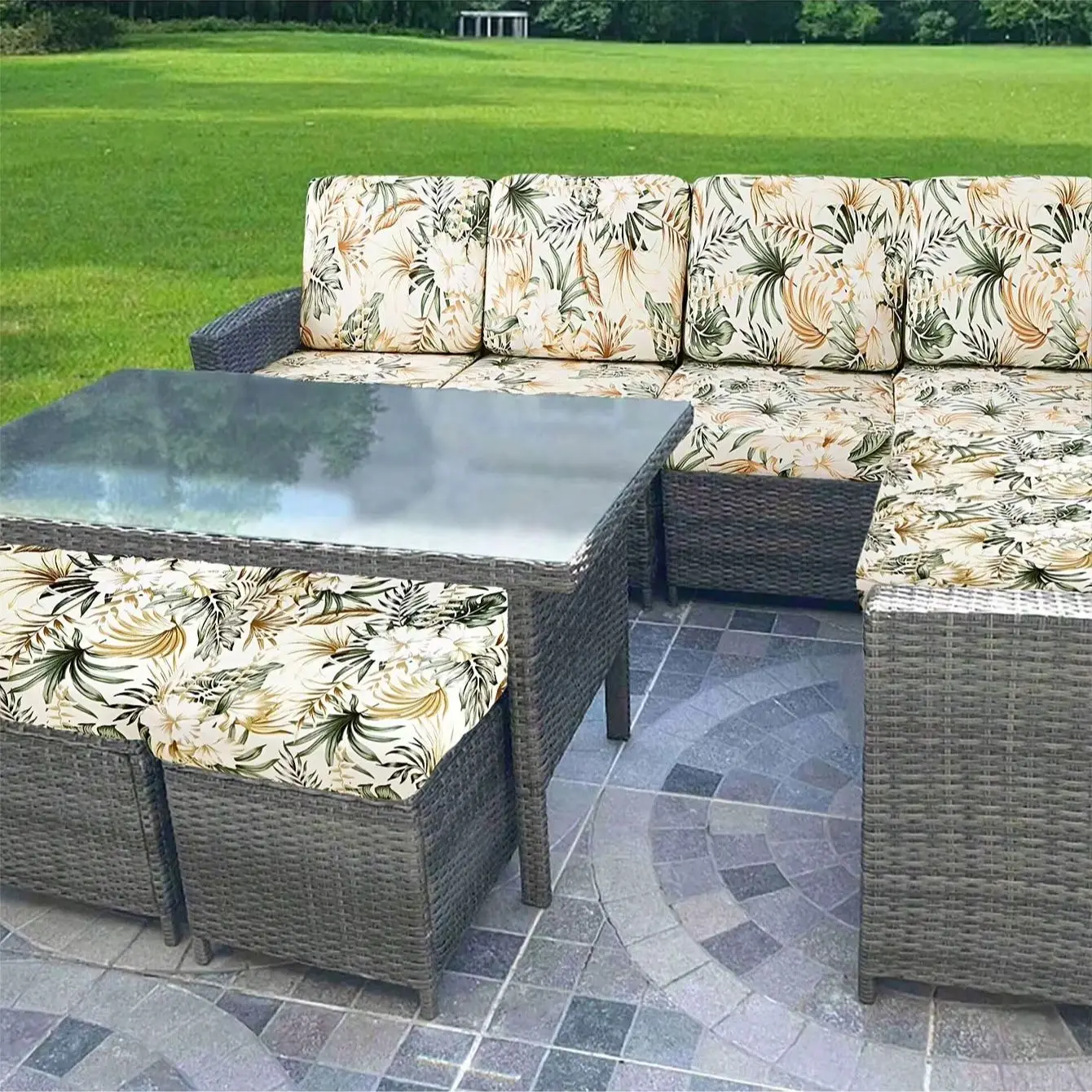 Tropical Print Outdoor Sofa Cushion Covers - Non-Slip Furniture Protectors