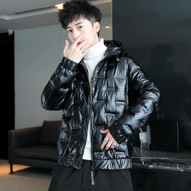Casual Solid Autumn Winter Shiny Hooded Duck Down Jackets Outwear Bright Warm Short Puffer Coat Waterproof Thick Parkas Clothing