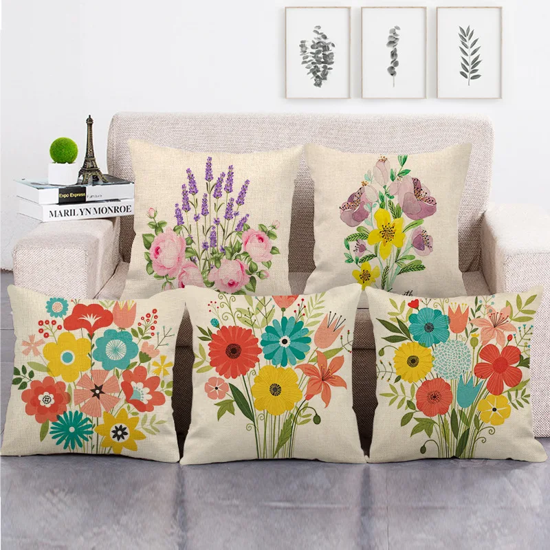 

Spring Flower Pillow Case Yellow Blue Floral Pillowcase for Pillow Sofa Bed Garden Chair Pillow Cover Home Decor Room Aesthetics