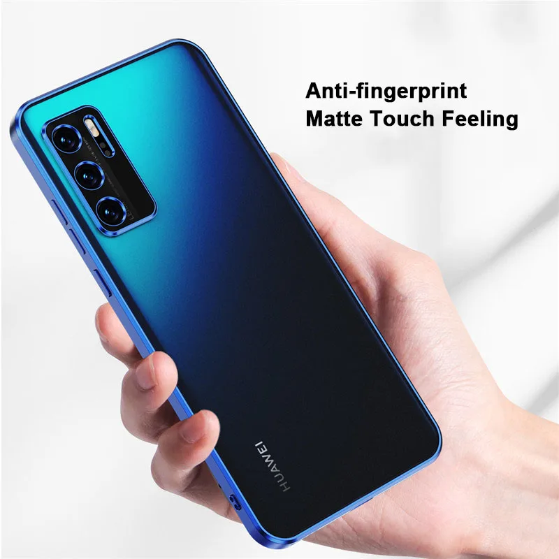 Plating Frame Transparent Matte Anti Fingerprint TPU Case For Huawei P50 P50E P40 Pro Airbag Anti-drop Full Cover Shell_voghion.com