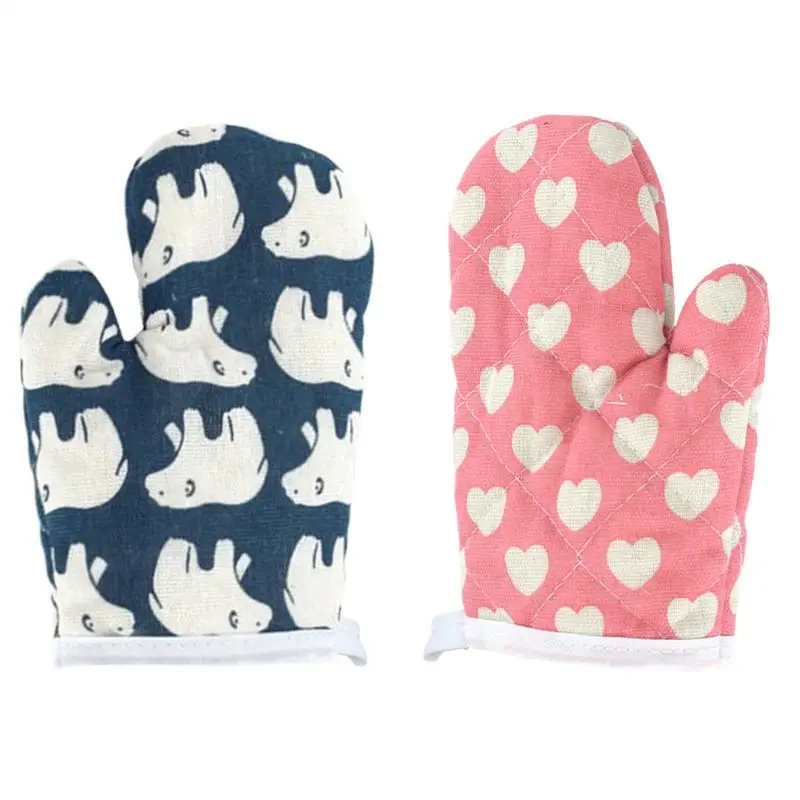 Cute printed Pattern Kids Oven Mitts Heat Resistant Cooking Mitts Anti Scald Baking Gloves Children's Kitchen Microwave Gloves