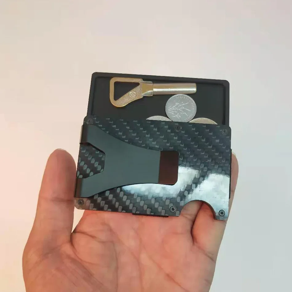 Metall Kreditkarte zurück Clipper Zubehör Kartenhalter Clips Tablett ID Brieftasche Knopf für Air Tag RFID Fall Bargeld Brieftasche Tasche – Detail 5
