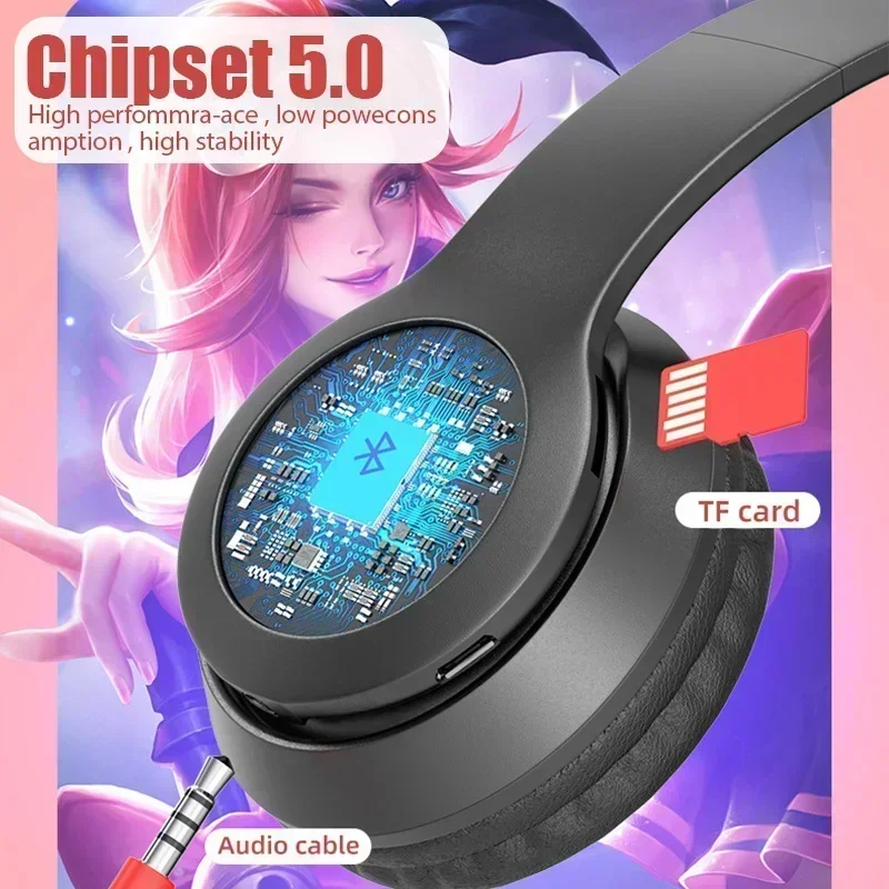 P47M Wireless Game Headphone Flash Light Cute Cat Ears Gaming with Mic Control LED Stereo Music Phone Bluetooth Headset Gift