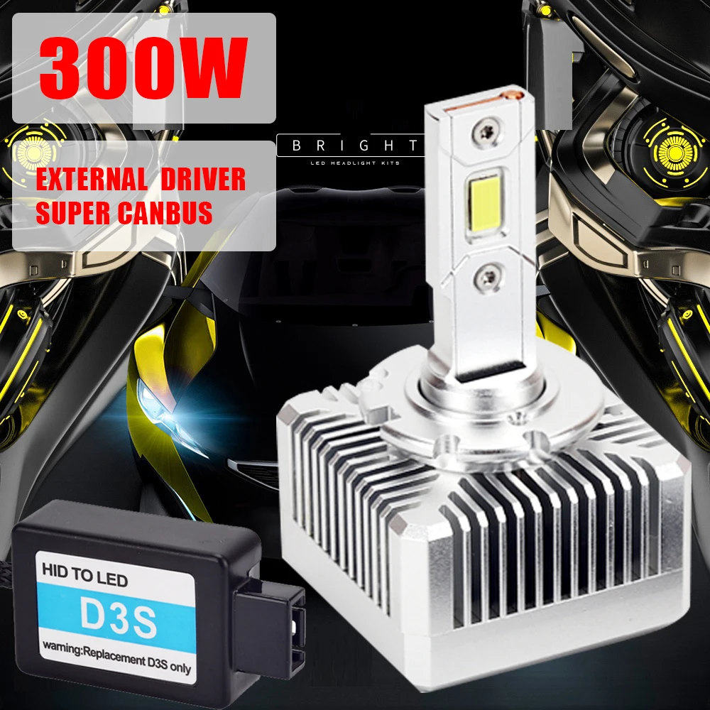 300W D3S LED D1S 헤드라이트, 6500K 슈퍼 캔버스 외부 드라이버, 자동 LED 헤드라이트