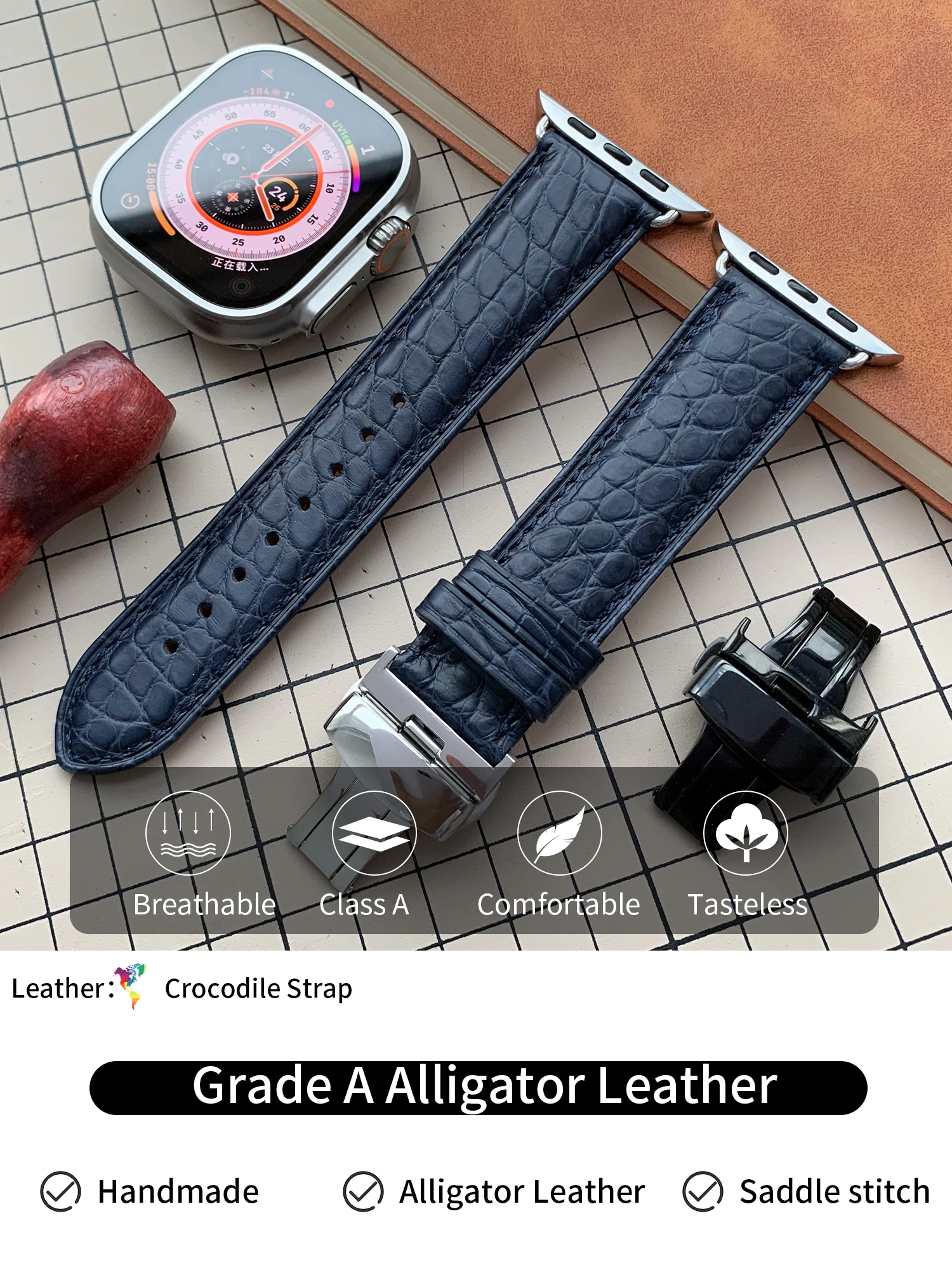 Apple Watch | Black Alligator Grain Leather