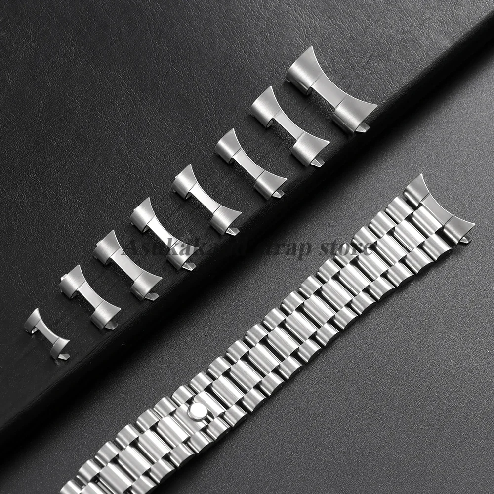 Enhanced Stainless Steel Watch Band Connector with Curved End Link - Multiple Sizes
