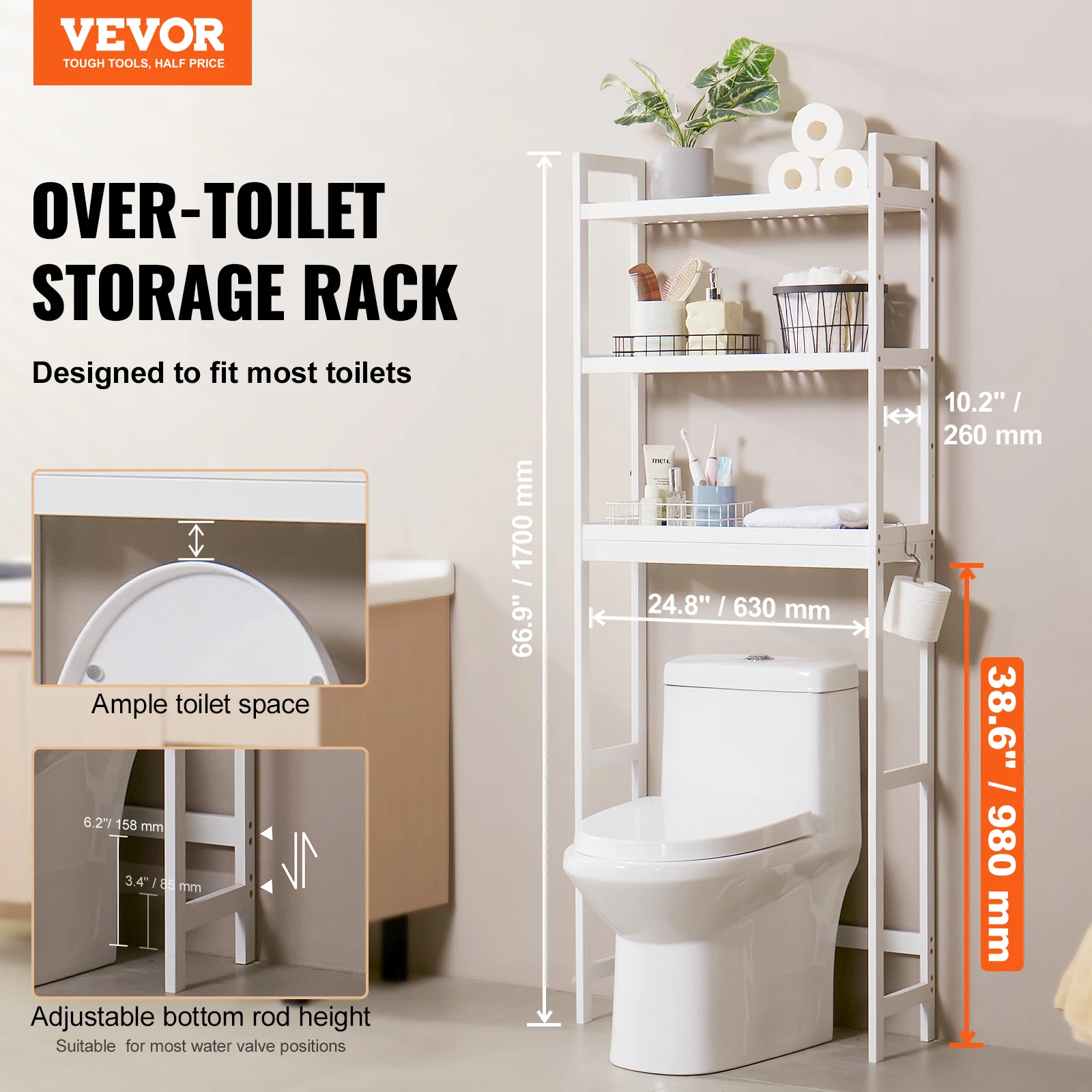Adjustable Bamboo Over Toilet Storage Organizer