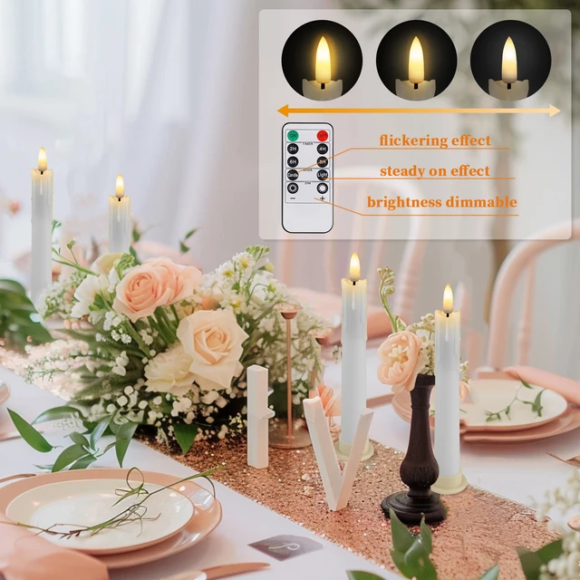 Cône d'ivoire scintillant sans flamme avec télécommande, LED, bougie mèche 3D, fonctionnement à piles, décor de Noël et de mariage, ci-après les, 12 pièces, 24 pièces 3