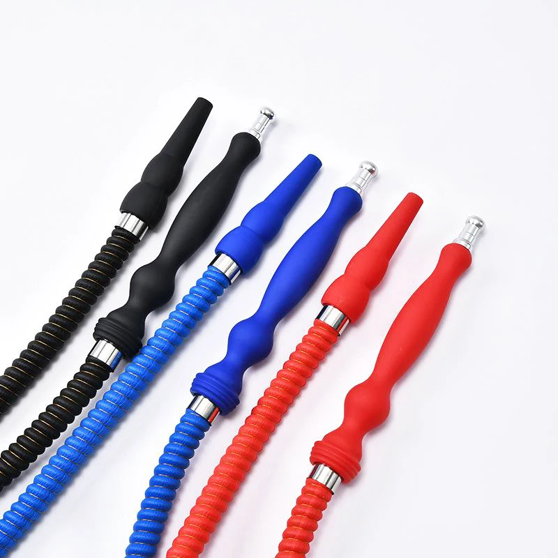 1.5M Rubber Handle Hookah Hose with Metal Tip Leather Wrapped Shisha Narguile Sheesha Chicha Cachimbas Hookahs Hose Mouthpiece 5