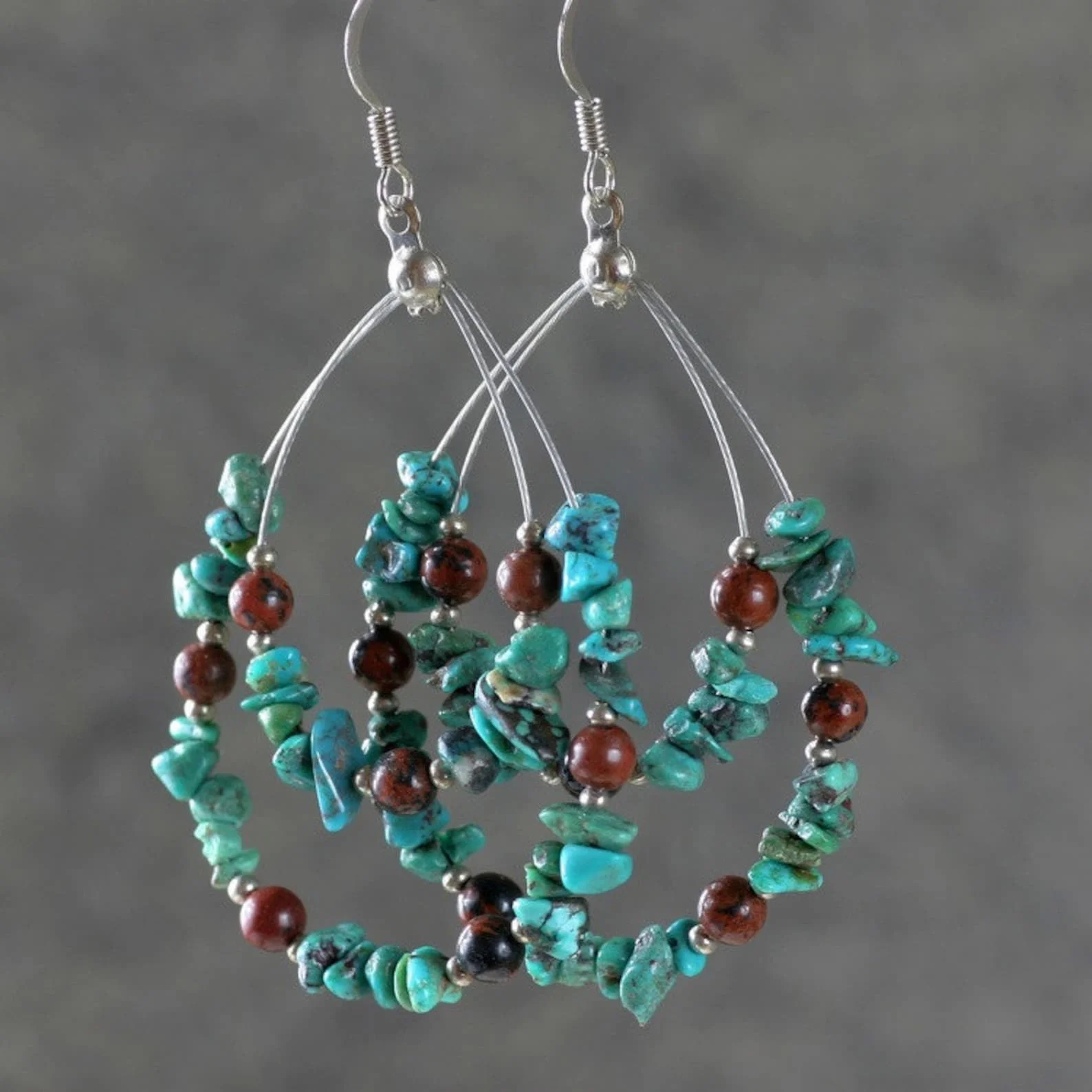 Hoop Dangle Earrings Green Jade Teardrop Large