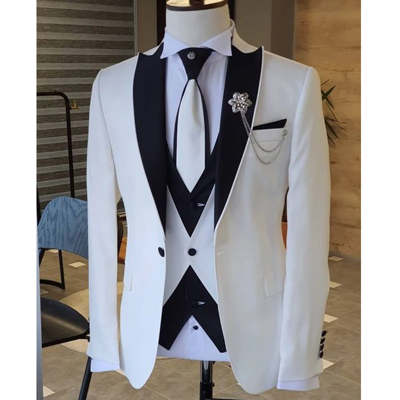 

Black Peak Lapel Men's Wedding Tuxedo Suit, Custom Made with Slim Fit Jacket Vest and Pants