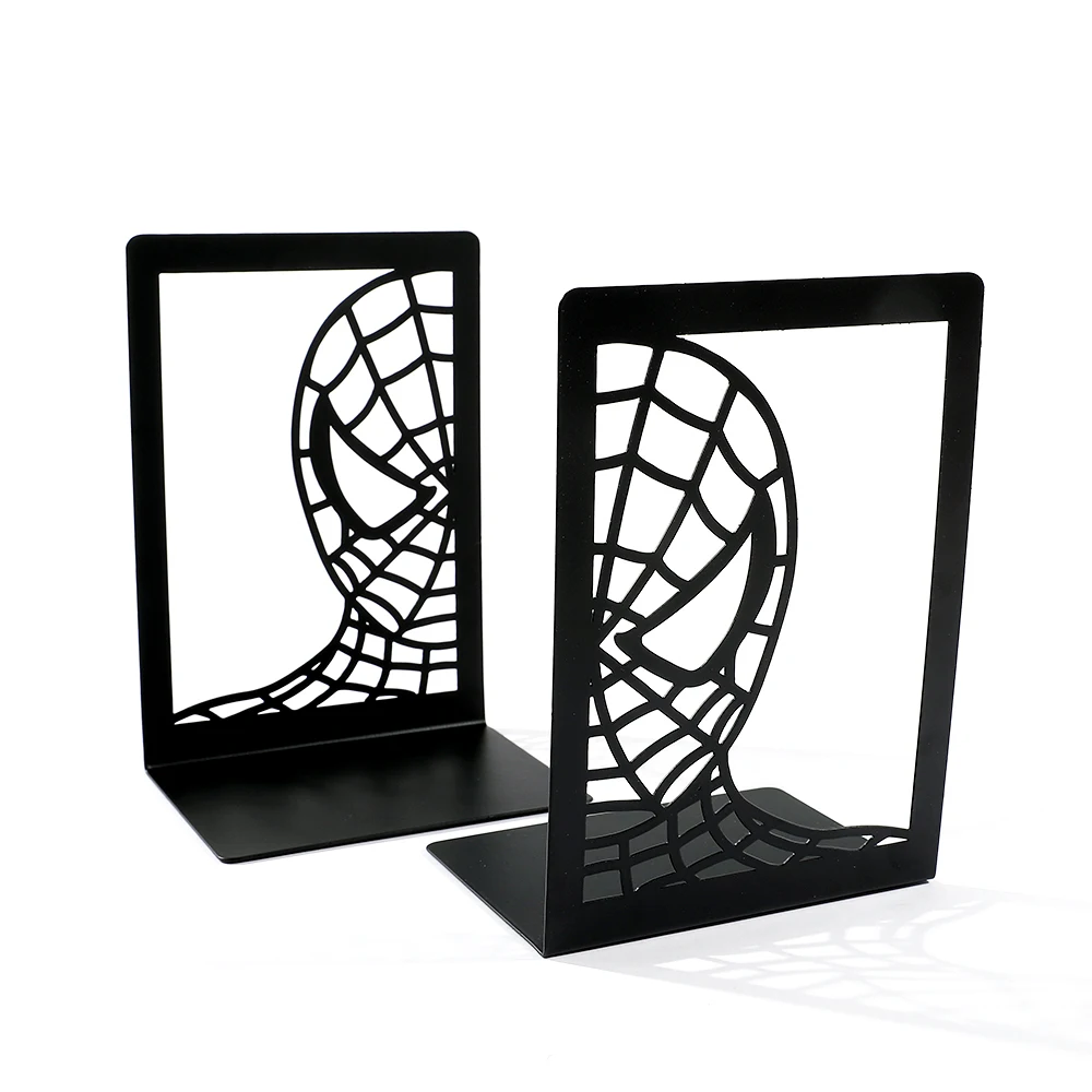 Book Organizer Book Holder Book Terminal Handsome Spider Man Hollow Book Ends Heavy Duty Metal Bookend Office Desktop Book Rack Office supplies Bookshelf for Lovers