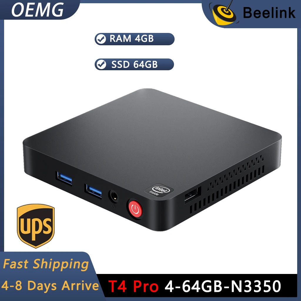 

Beelink T4 Pro Mini PC Intel Apollo Lake N3350, 4GB DDR/64GB eMMC Dual HDMI, 4 USB 3.0, WiFi, BT Ideal for Home and Office