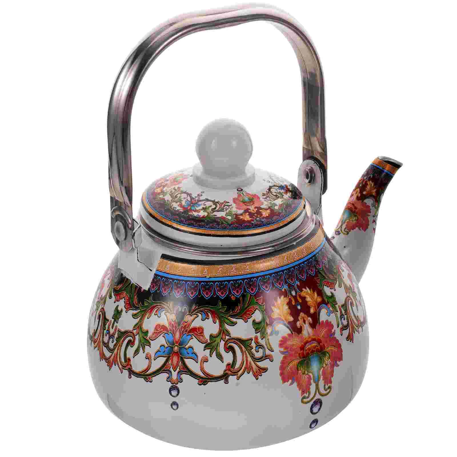 

Enamel Teapot Kungfu Vintage Kettle for Loose Pour over Coffee Stove Restaurant Water Boiling Teakettle Decor
