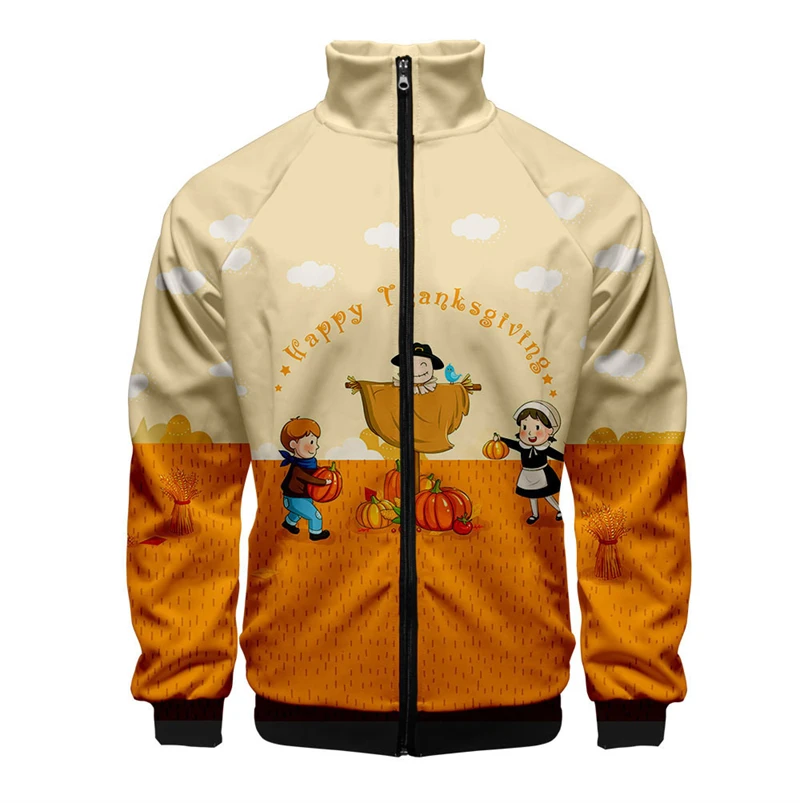 thumbnail image 1 of Chaqueta informal con cremallera y estampado 3D de Acción de Gracias de última oferta, diseño de pavo de animales de Acción de Gracias, para hombre, de manga corta, 1 of 4