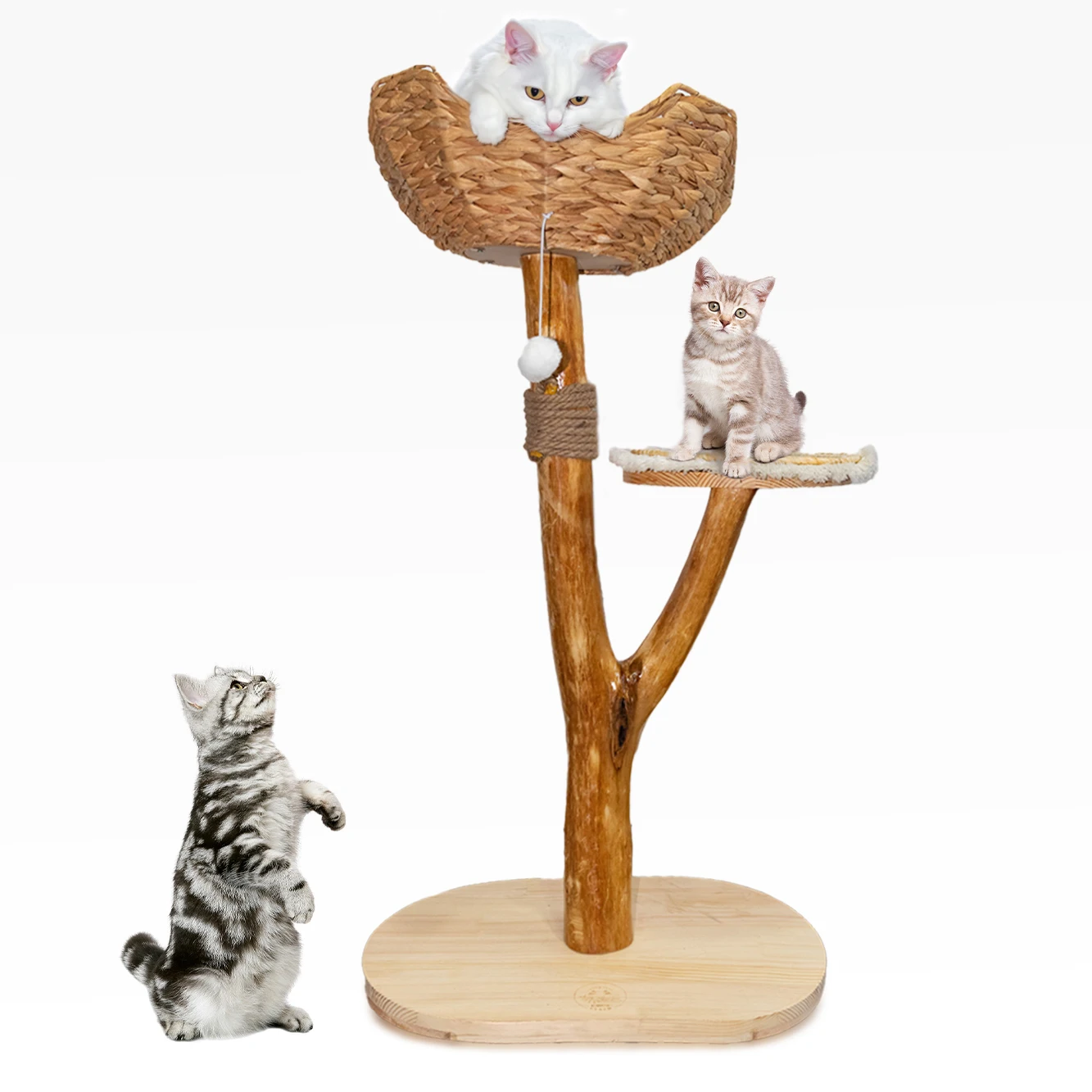 

Factory Wholesale Modern Cat Tree Multi Level Natural Wood Cat Tower Unique Design Easy Climb for Small and Old Cats