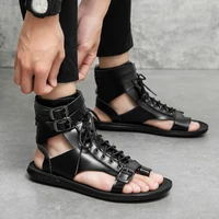 Sandales gladiateur en cuir pour hommes, chaussures romaines en liège, tongs de plage, bottes de rinçage, noir et blanc, marque de créateur, marche, été 1