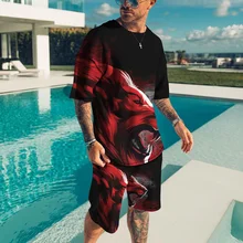 

Summer 3D Printed Men's T-shirt Shorts Set Ferocious Lion Men's Sportswear Tracksuit O Neck Short Sleeve Cool Men's Clothing Su