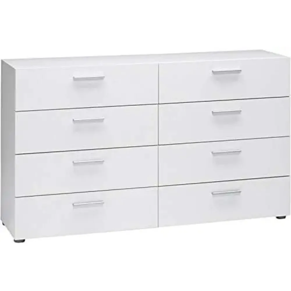 Contemporary 3/8 Drawer Double Bedroom Dresser in White with Modern Silver Color Bar Handles 3