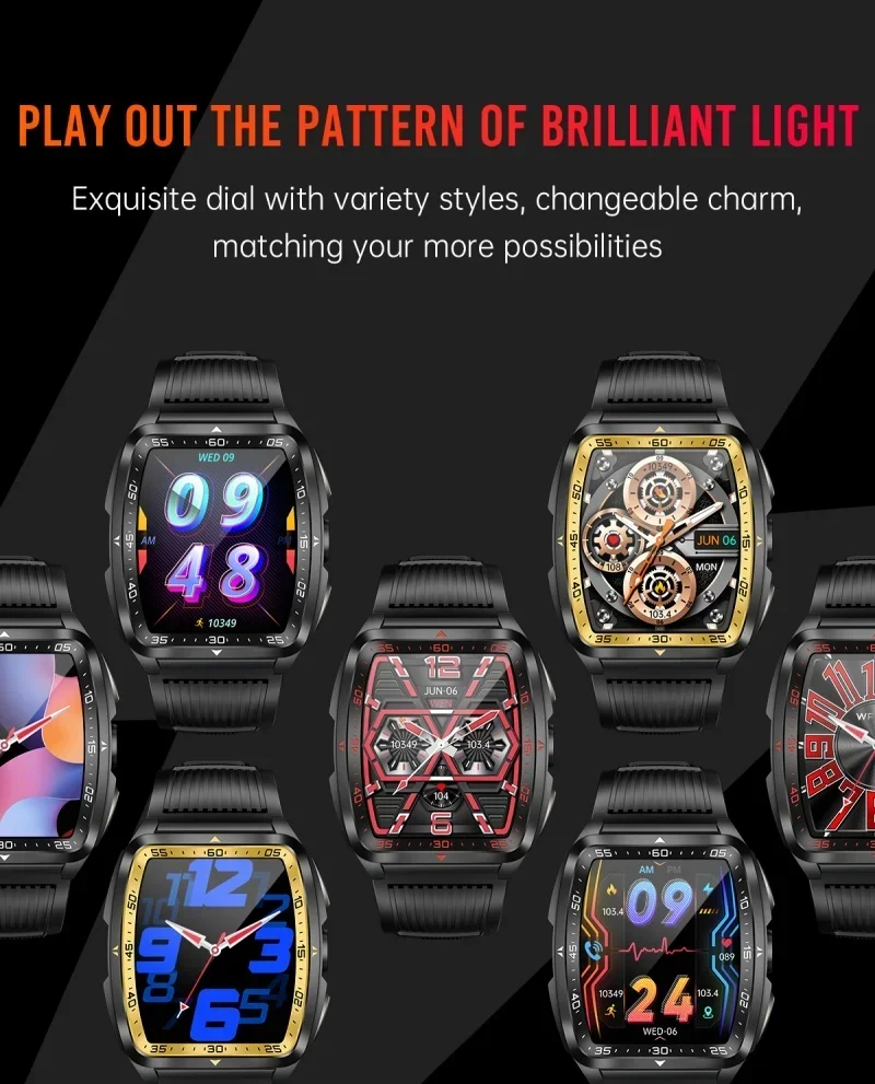 Relógio inteligente masculino militar com monitor de saúde, IA, voz, chamada Bluetooth, fitness, à prova d'água, esportivo, smartwatch para celular iOS e Android_voghion.com