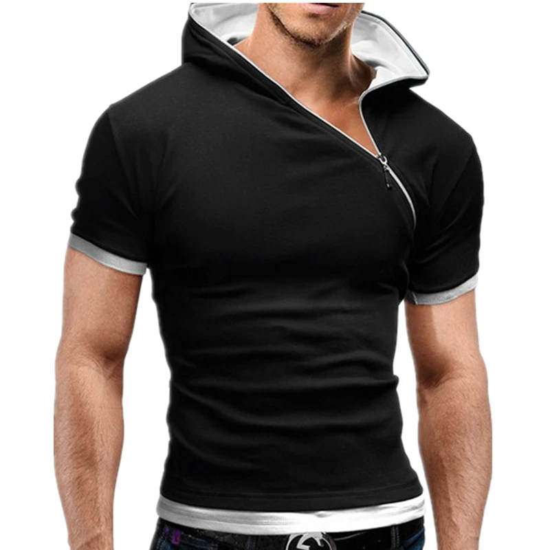 Camiseta con cremallera para hombre, camisetas ajustadas algodón con cuello en V, de manga corta, con capucha, a la moda, novedad de 2022|mens zipper shirt|zipper shirtt shirt men - AliExpress