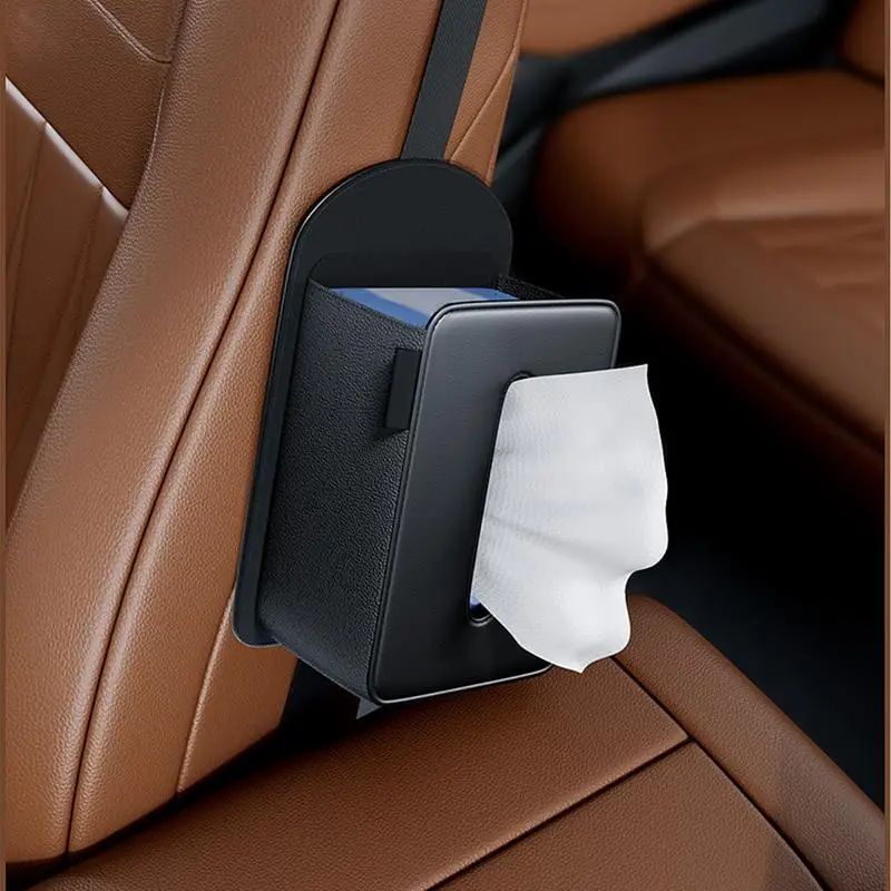 KEQMILAD Kleenex - Soporte Para Pañuelos De 120 Unidades, Caja De Almacenamiento Rectangular Para Asiento De Automóvil Con Bolsa De Malla, Bolsa Para Colgar, Accesorio Práctico, Color Negro