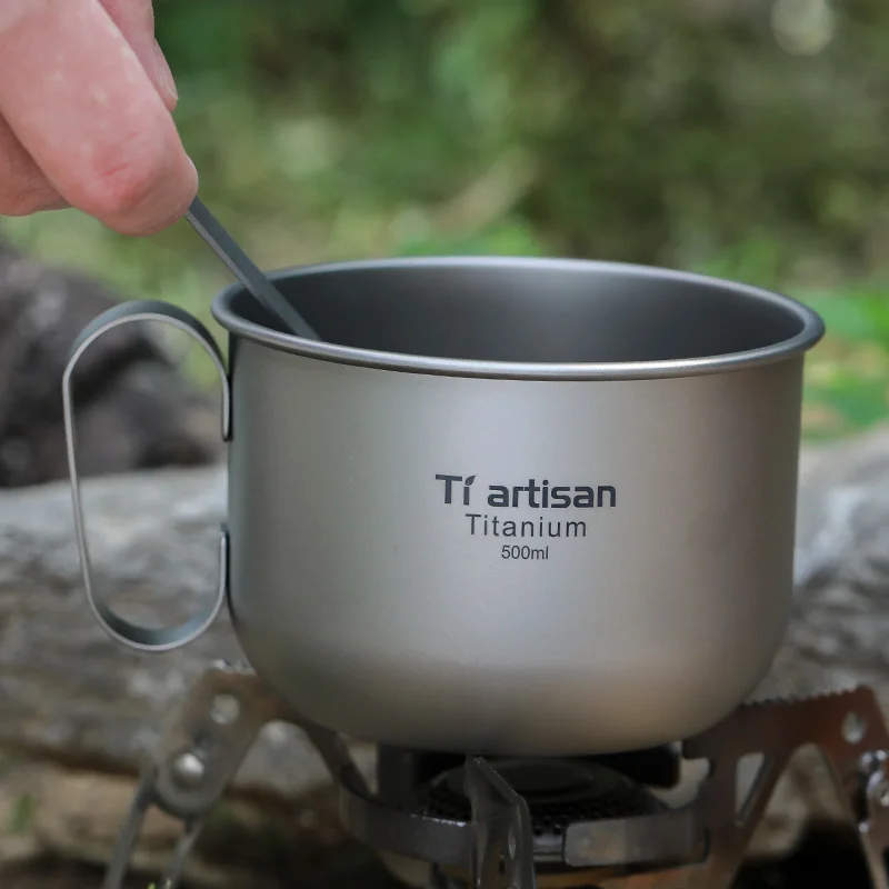 Tiartisan 500ML 순수 티타늄 커피 컵 싱글 레이어 캠핑 티 머그잔(야외 백팩 하이킹용 보관 가방 포함)