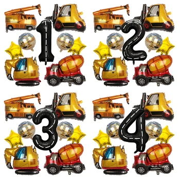 건설 트랙터 자동차 테마 포일 풍선 세트, 소년용 레이싱 스트라이프 번호 글로보, 생일 파티 선물 장식, 1 세트, 40 인치