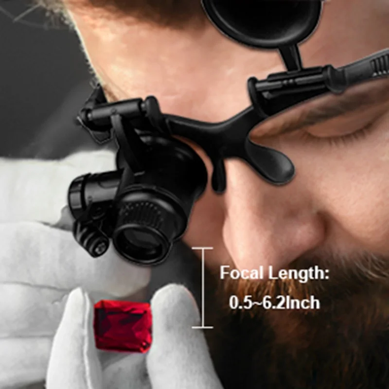 Magnifying Glass 10X 15X 20X 25X LED Illuminated Double Eye Glass Jeweler Loupe Repair Headband For Close Work Watch Maker