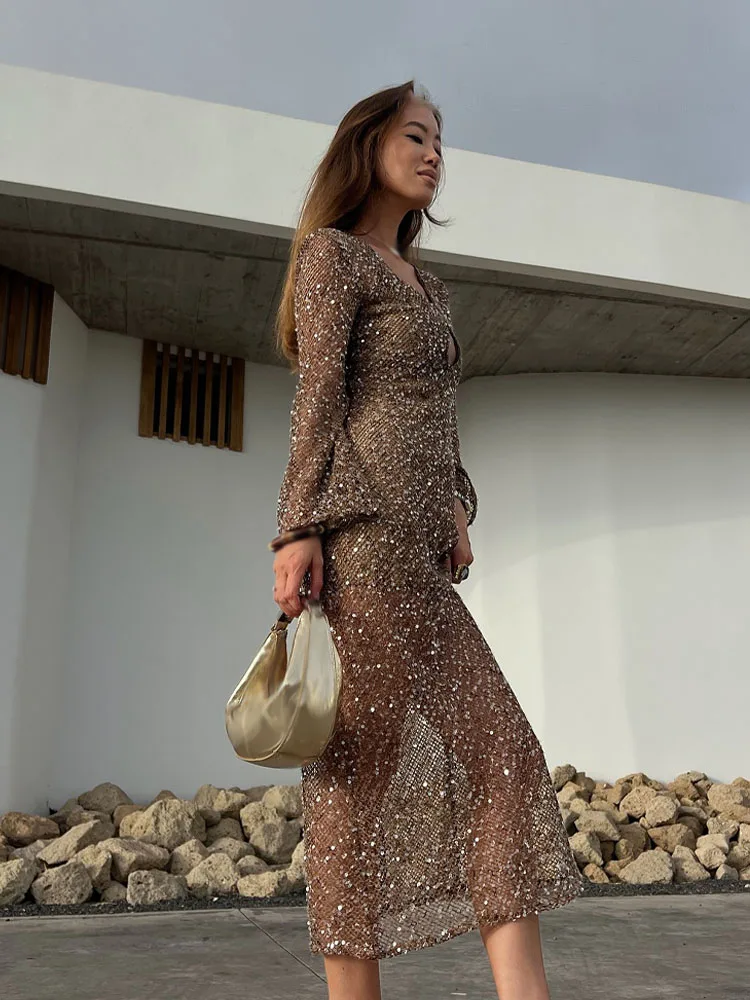 baggy sequin dress Womens Dresses Baggy Sequin Dress HH Women Fashion Beach Style Long Sleeves  Sequin Decoration