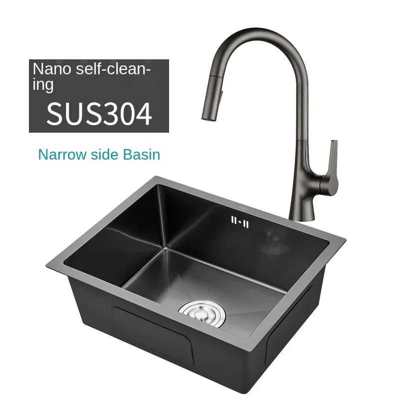 

304 Stainless Steel Sink with Narrow Edge for Handmade Kitchen Sink Drop-in &Large Single Sink Washing Basin