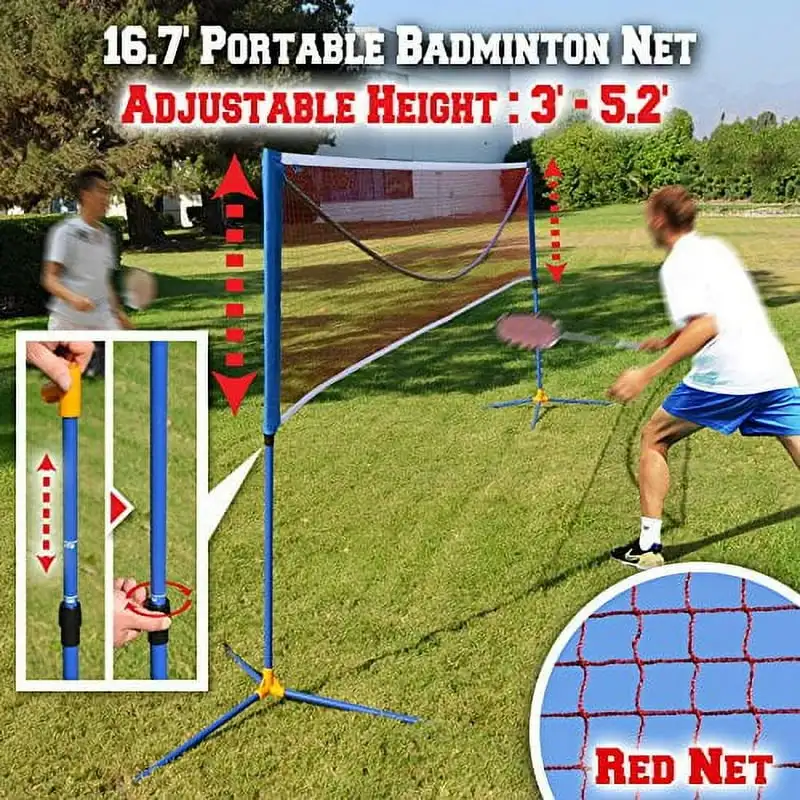 Badminton Net Volleyball Tennis portable Net w Stand for Family Sport-16.7x2.5' 20ft portable adjustable standard badminton net set double court volleyball tennis outdoor