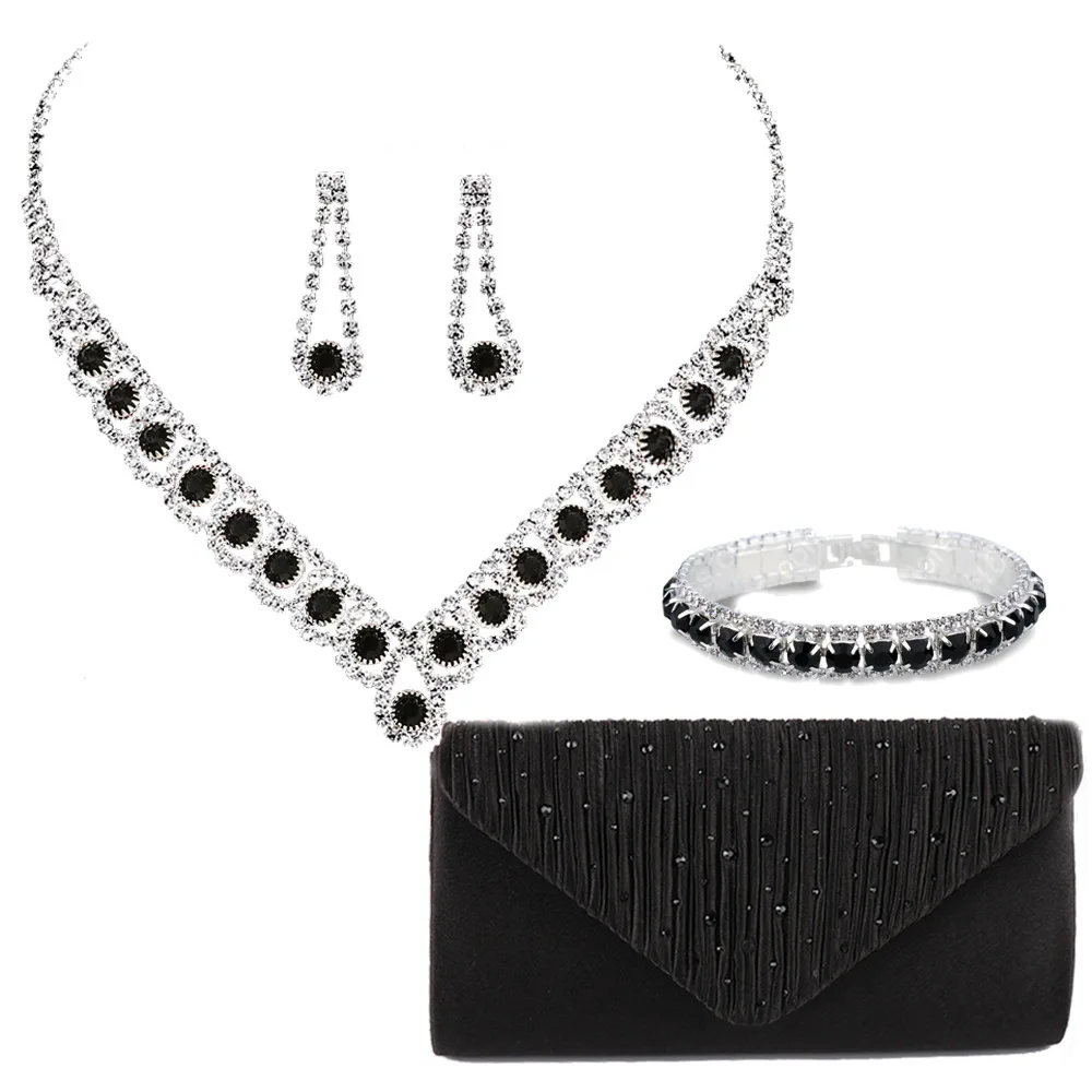 thumbnail image 1 of Conjunto de 5 piezas de joyas de plata con diamantes de imitación para mujer, collar y pendientes de circonita hueca para Halloween, bodas, fiestas nupciales, accesorios de noche, 1 of 5