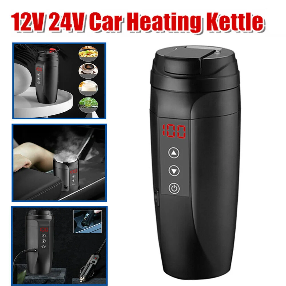 

12V/24V Car Heated Smart Cup Stainless 450ml with Temperature Control Frosted Water Cup Warmer Bottle LCD Display Kettle Coffee