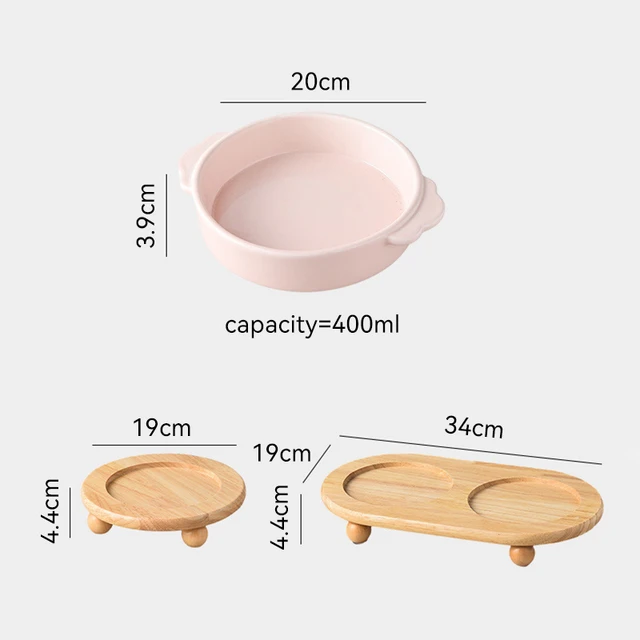400ml Cat Food Water Bowl Double Pet Ceramic Bowls with Wooden Stand Small Dogs Drinking Eating Basin Plate Pet Supplies 6