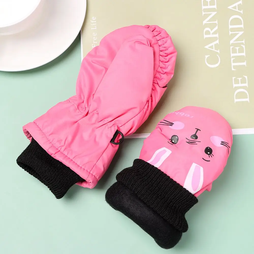 Kids Winter Ski Gloves Cartoon Rabbit Warm Mittens Non-slip Waterproof Windproof Outdoor Sports Cycling Gloves For Boys Girls 4