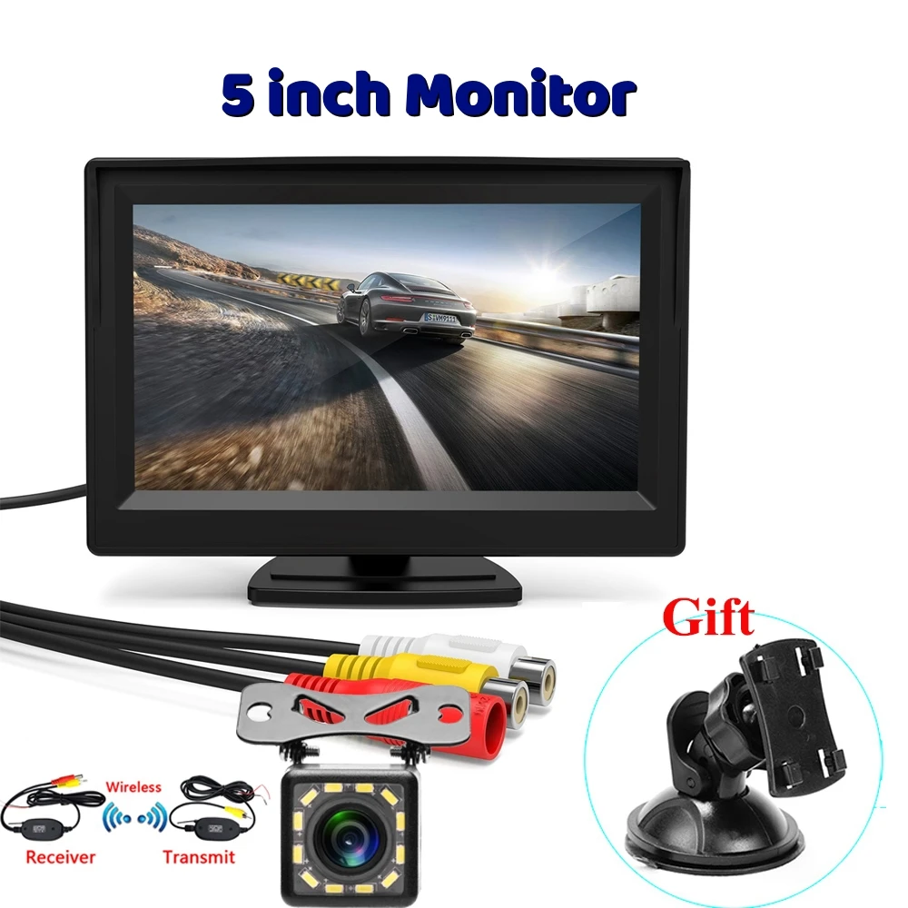 

5 Inch Car Reversing Camera Kit Back Up Car Monitor LCD Display HD Car Rear View Camera Parking System Transmitter Wireless