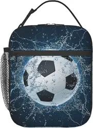 Soccer Ball on Water Printed Lunch Bag Insulated Lunch Box Cooler Tote for Office Work