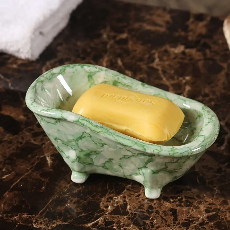 Creative Ceramic Draining Soap Box, Light luxury, marble pattern Soap Dishes, Hotel Bathroom Kitchen Supplies, Storage Rack, 1Pc