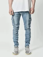 2025 nouveaux hommes rue élastique Denim marque jean jambes étroites Multi poches Cargo pantalon décontracté coupe ajustée usage quotidien Joggers taille moyenne 6