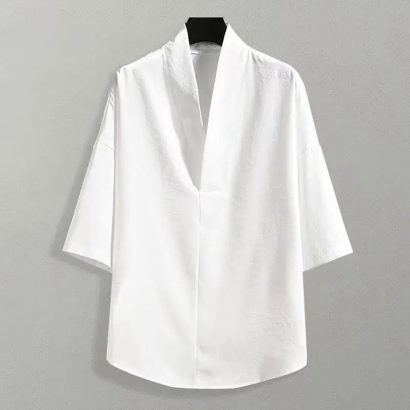 

Elegant Fashion Harajuku Slim Fit Ropa Hombre Loose Sport Casual All Match Outerwear Solid Button Thin Style Middle Sleeve Tees