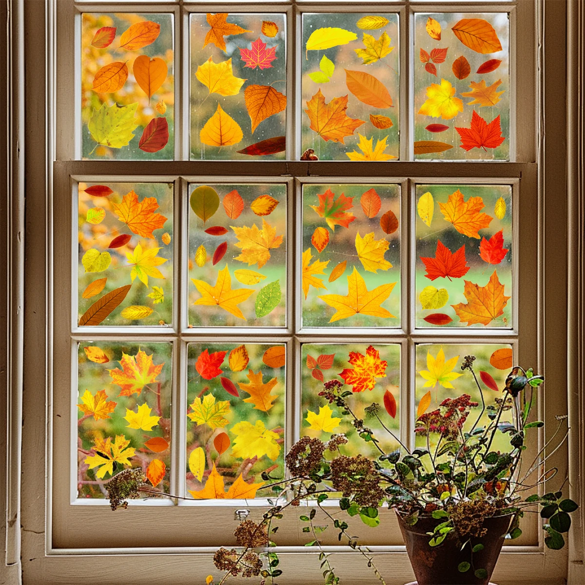 Yellow Maple Leaf Glue-free Wall Stickers Double-sided Printing Glass Electrostatic Film Shop Window Glass Decoration