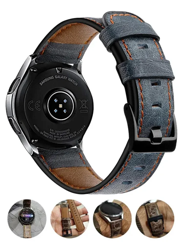 

Ремешок кожаный в стиле ретро для Samsung Galaxy watch 4 44 мм 40 мм 5 Pro 45 мм Классический 20 мм 22 мм браслет correa HUAWEI watch GT 2e 3 band