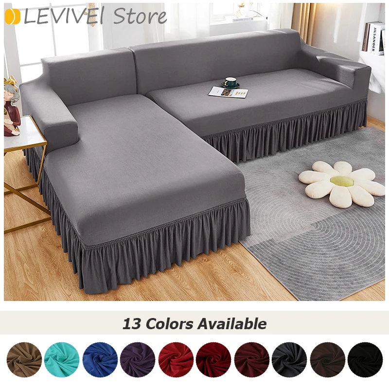 LEVIVEL Solid Color Sofa Cover Elastic Couch Cover Chaise Longue For